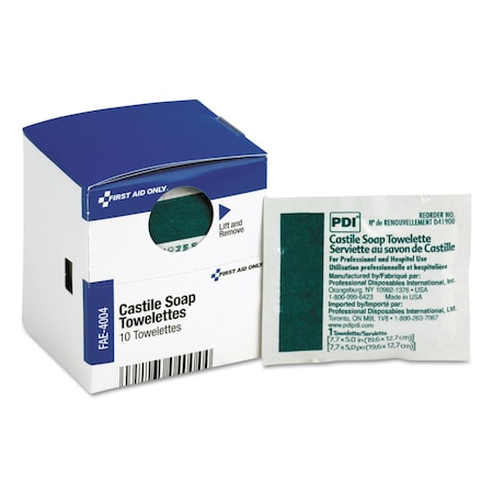 First Aid Only SmartCompliance Castile Soap Towelettes, PK10 FAE-4004
